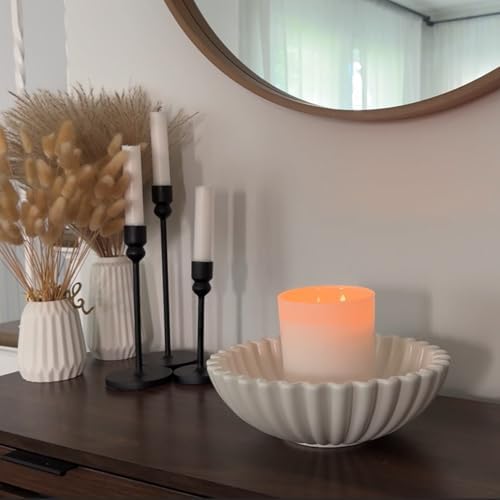 KULEDM Large Decorative Bowl Home Decor - 10in Ceramic White Scalloped