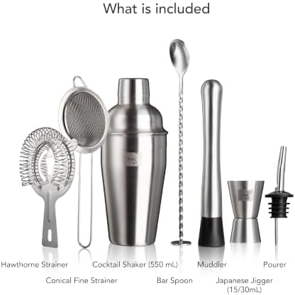 Vacu Vin Cocktail Set Plus, 7-Piece Stainless Steel Bartender Kit with