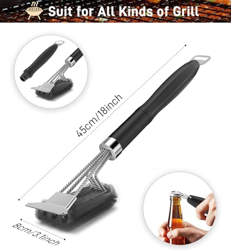 Grill Brush and Scraper-18 Adjustable Handle Safe BBQ Grill Brush for