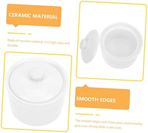 Ceramic Stewing Bowl Set of 2 with Lid White for Homes and Hotels