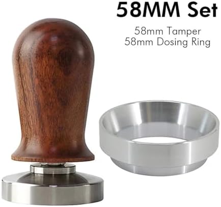 Coffee Tamper, Mat, 51/53/58mm With Dosing Ring, Wooden/Black Handle
