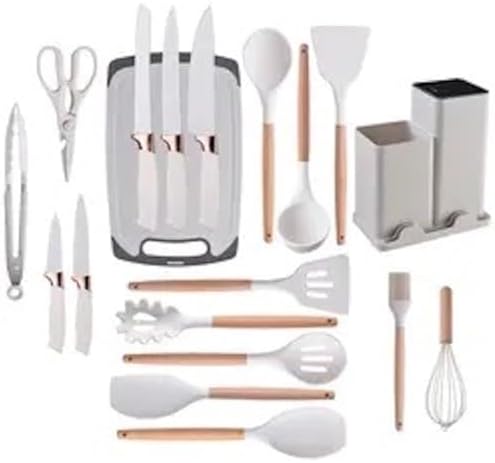 19-Piece Kitchen Utensil and Knife Block Set, White