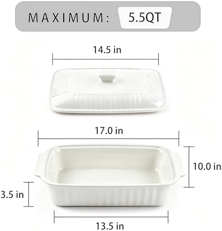 Large Ceramic Baking Dish with Lid, 5.5 Quart
