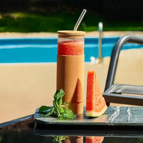 20oz Glass Tumbler Cup with Straw and Bamboo Lid & Base with