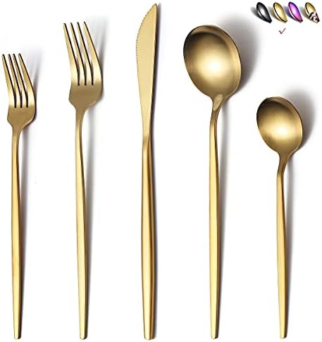 Matte Gold Silverware Set 20 Pieces, Stainless Steel Golden Flatware