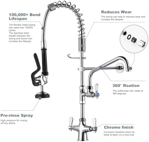 Commercial Kitchen Faucet with Pre-Rinse Sprayer