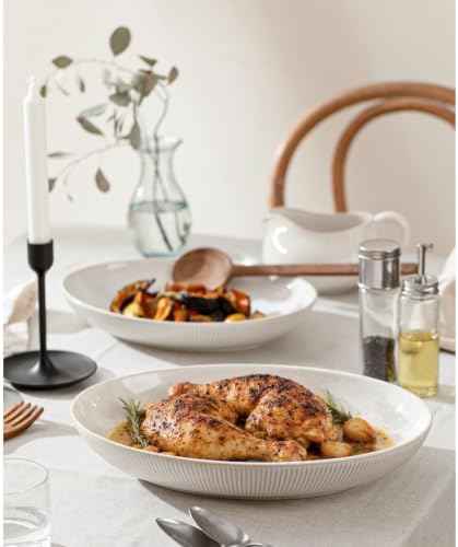 Ceramic Serving Bowls Set of 2, Serving Platters for Entertaining, Stripes