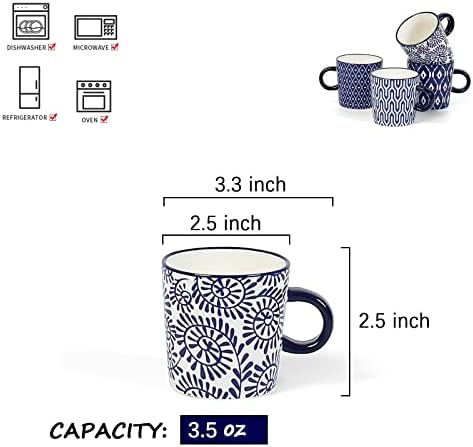 Selamica Ceramic 3.5 Oz Espresso Cups, Set of 4, Vintage Blue