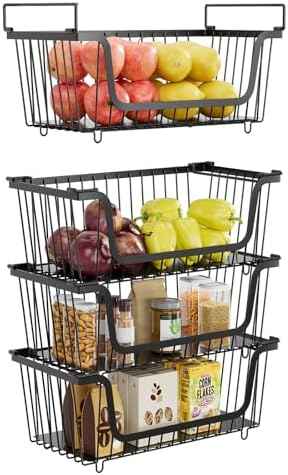 Black Stackable Wire Baskets, 4 Pcs