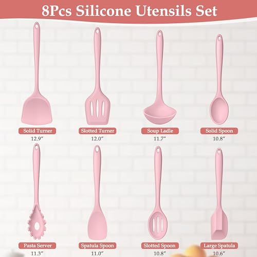 LIANYU Pink Silicone Cooking Utensil Set, 8-Piece