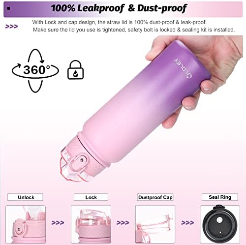 Oldley Water Bottles 20 oz Insulated Water Bottle with Straw 3