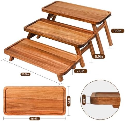 GEHE 3 Tier Serving Tray Acacia Wooden Tiered Tray Stand Foldable Dessert Table Display Set Decor Charcuterie Boards for Party, Birthday, Wedding, Christmas