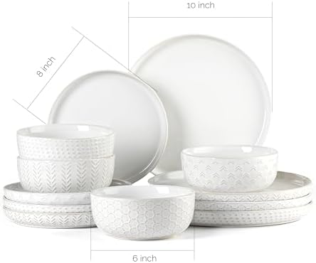 Stoneware Dinnerware Sets Service for 4, 12 pcs Reactive Glaze Plates