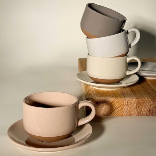 MORA Ceramics 8oz Cappuccino Mug Set of 4 - Ceramic Coffee Cups with
