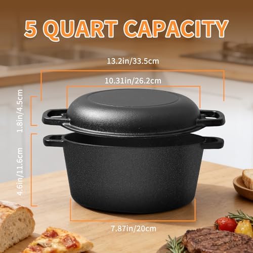 Pre-Seasoned Cast Iron Dutch Oven for Bread Baking, 5QT