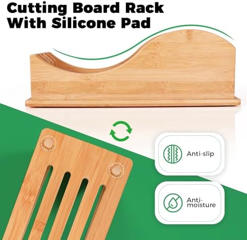 Fanwer Bamboo Cutting Board, Set of 4 with Storage Stand, Chopping