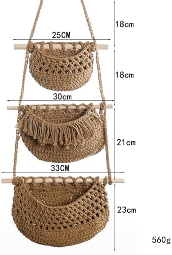 Hanging Fruit Baskets Indoor Planter Holder 3 Tiers Storage Bin Woven