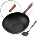 Todlabe 13 Inch Wok with Glass Lid & Silicone Spatula, Naturally Non‑Stick