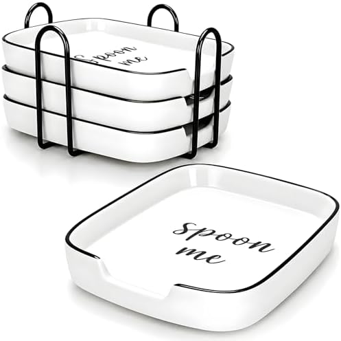 4 Pack White Ceramic Spoon Rest for Stove Top, Durable Spoon Rest Set