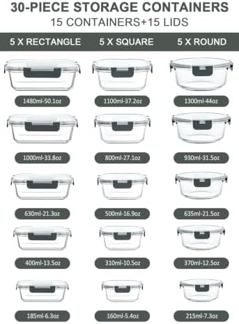M MCIRCO 30 Piece Glass Food Storage Containers with Lids