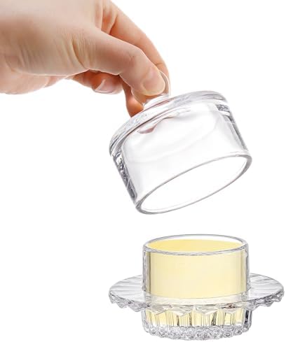 Frcctre 2 Pack Glass Butter Dish, Small Round Glass Butter Keeper with