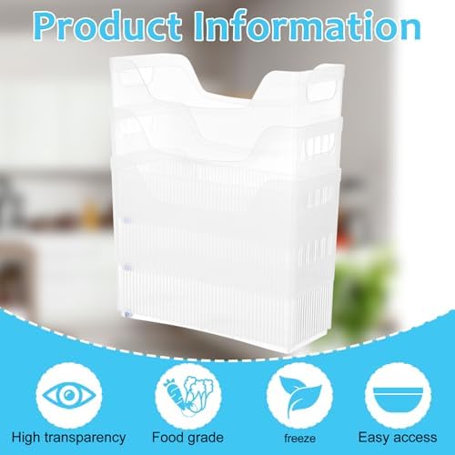 3 Pcs Freezer Organizer Bins with Wheel Clear Plastic Pantry Organizer