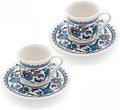 Turkish Coffee Cups Set of 2 with Saucers and Cup Holder, Ceramic