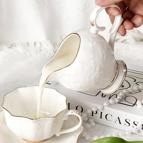 KAMMAK Sugar and Creamer set, Ceramic Sugar Bowl with Lid, Fancy
