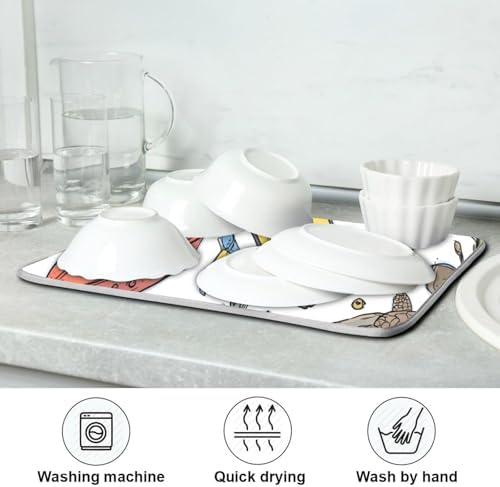 OTVEE Underwater Gear Art Dish Drying Mat for Kitchen Counter