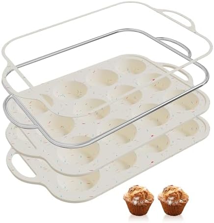 2 Packs 12 Cups Silicone Muffin Pan for Baking with Metal Reinforced