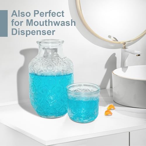 Vintage Bedside Water Carafe and Glass Set, Mouthwash Dispenser for