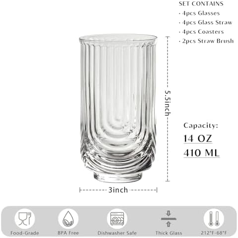 INSETLAN Vintage Glassware Arch Design Glass cups Set of 4, Fashioned