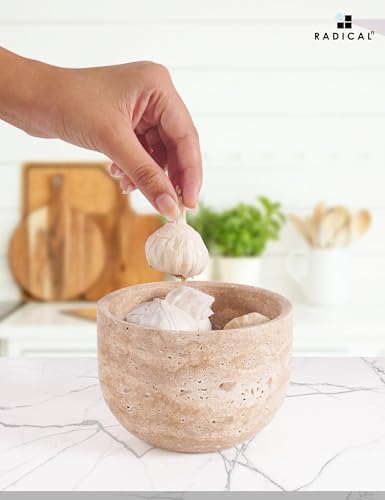 Radicaln Travertine Garlic Keeper with Lid 4.5" Garlic Holder for