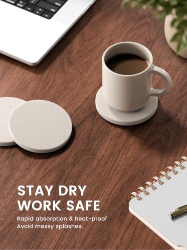 Fluxynara Felt Coasters with Holder, Set of 8 for Drinks, Oatmeal