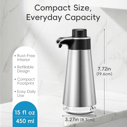 BYUNER 15 fl oz Refillable Soap Dispenser, Brushed Silver