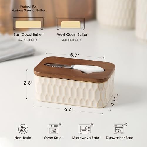 Butter Dish with Lid and Knife, Ceramic Airtight Butter Keeper