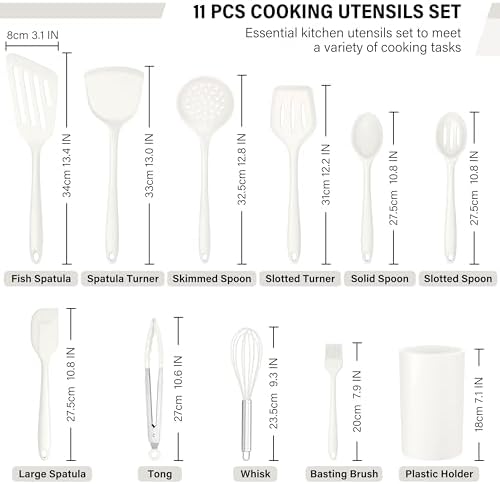 HaWare 11 PCS Silicone Cooking Utensils Set, White