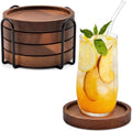 Wood Drink Coasters with Holder, Set of 4, Natural Absorbent Wooden