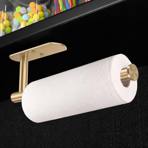 VAEHOLD Adhesive Under Cabinet Paper Towel Holder, Gold