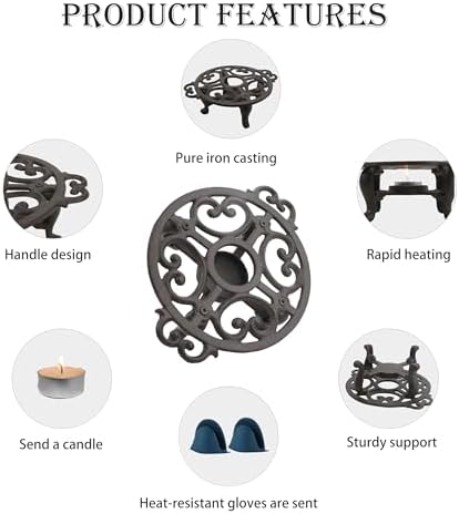 Cast Iron Teapot Warmer, Tea Pot Warmer with Tealight Holder, Portable