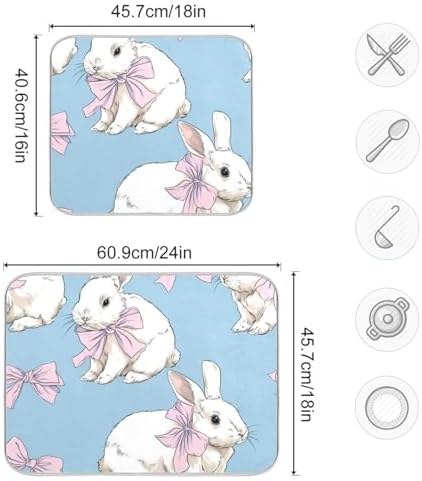 OTVEE Sweet Bunny Art Dish Drying Mat for Kitchen Counter Absorbent