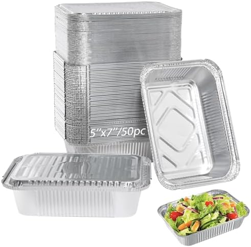 ® Aluminum Foil Pans with Foil Lids - 50 Pack, 7"×5", 1.5 LB Capacity