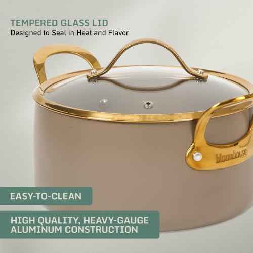 Bloomhouse 15-Piece Ceramic Nonstick Cookware Set, Two Time Oprah's Favorite Things, Heavy-Gauge Aluminum Pots and Pans Set, PFAS & PFOA & PTFE Free Ceramic Cookware, Oven Safe to 500°F, Cappuccino