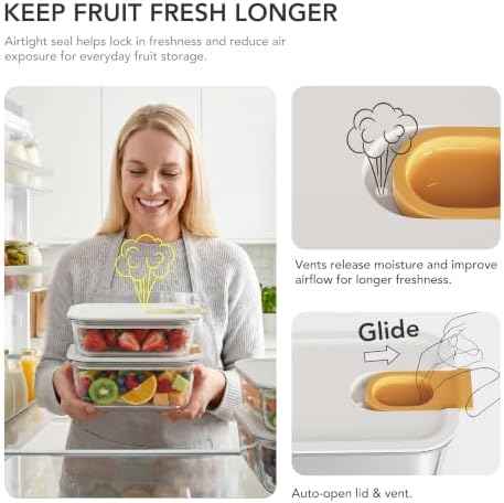 GENICOOK 4 Pack Glass Produce Containers for Fridge with Slide Lid
