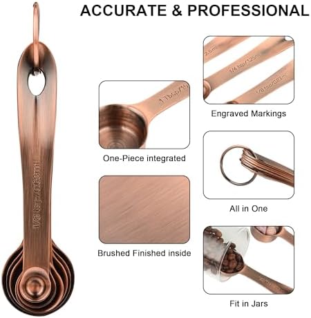 Copper Measuring Cups and Spoons Set, Stainless Steel Measuring Cups