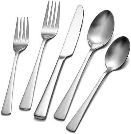 KINGSTONE Silverware Set for 8, 40-Piece 18/10 Stainless Steel Flatware Set,Forged Cutlery Set Matte Satin Finish, Dishwasher Safe