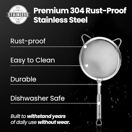 Gourmet Easy Fine Mesh Strainer Set, Stainless Steel Sieve, Two Sizes