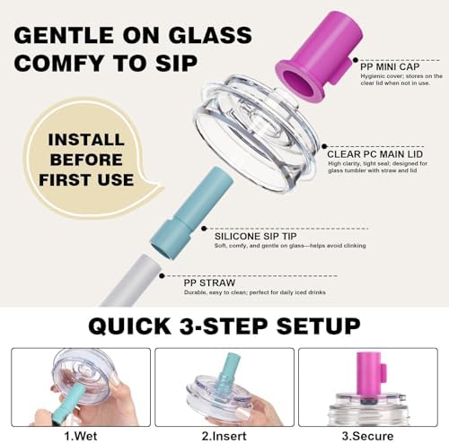 ANOTION Glass Cups With Lids And Straws, Leakproof Tumbler 24oz Mason