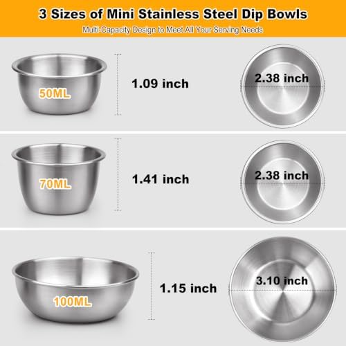 Stainless Steel Condiment Cups 12 Pack 50ml, Reusable Stackable