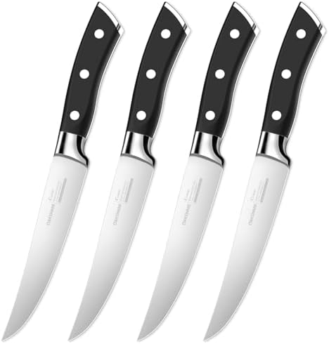 OAKSWARE Steak Knives Set of 4, 5 Inch Non Serrated Knife, Full Tang